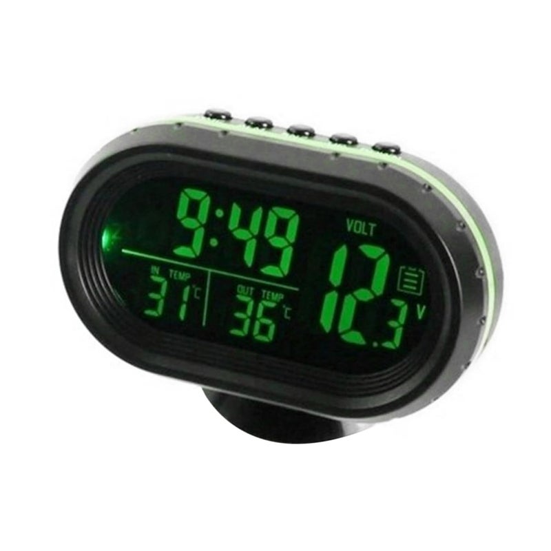 QXBER Car Dual Temperature Gauge Voltmeter, Car Thermometer Digital Clock DC 12V Automobile Clock LED Lighted Auto Dual Temperature Gauge Voltmeter Voltage Tester - Image 1
